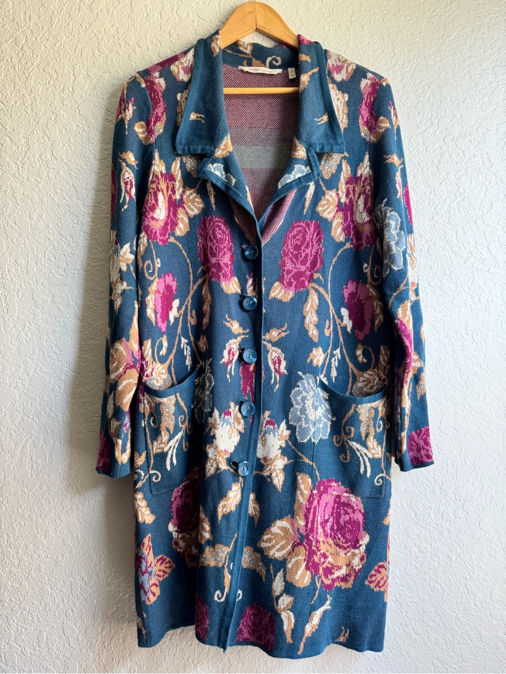Soft Surroundings Fairy Glen Floral Tapestry Long Knit Cardigan Sweater Coat S
